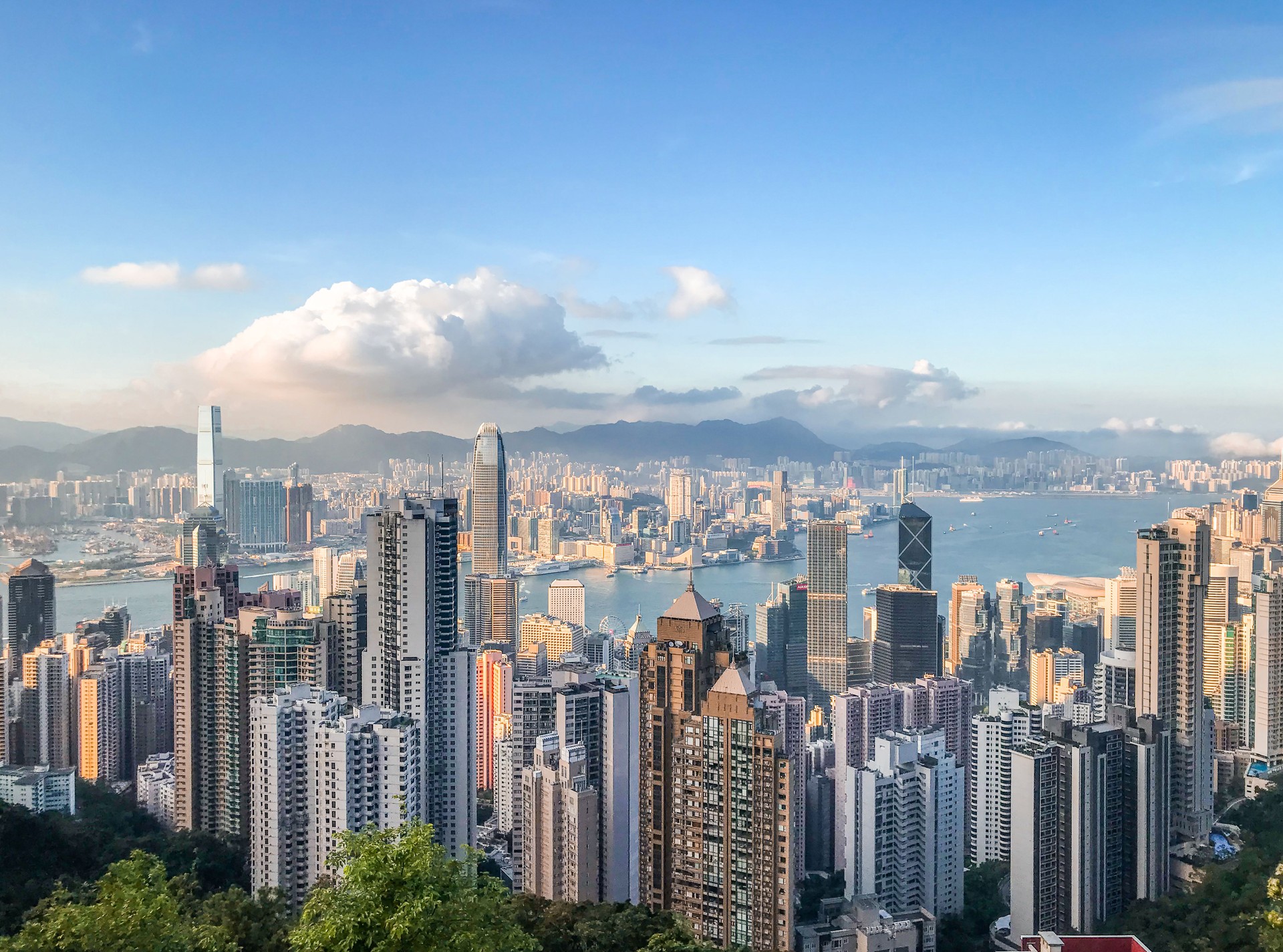 Aerial view of West Kowloon city skyline, Hong Kong